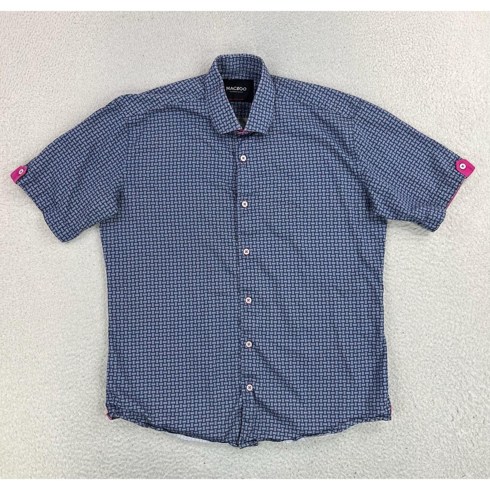 Maceoo Shirt Men's Large Blue Galileo Geometric Short Sleeve Button Up Casual